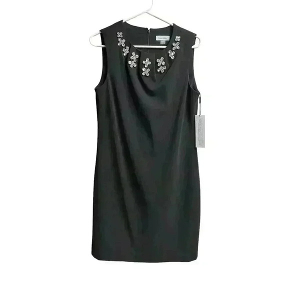 Calvin Klein Women's Sleeveless Shift Dress with Embellished Neck Trim Size 8 - Picture 1 of 7